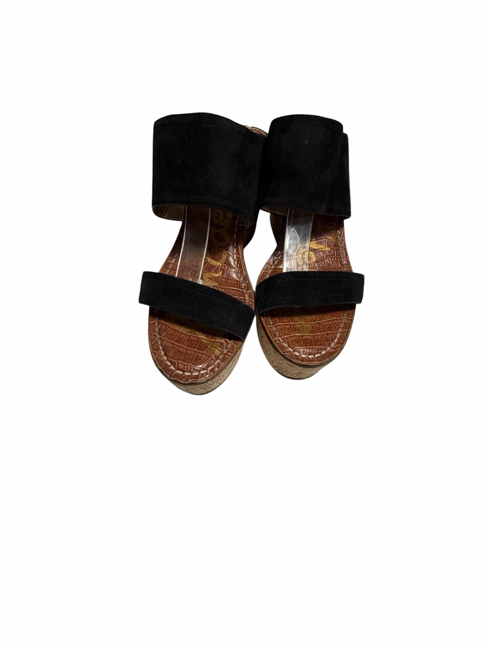 Sam Edelman Gala Women's Black Suede Two-Strap Cork Wedge Sandals Sz 8.5